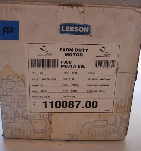 Leeson m6c17fb9l farm duty motor, phase1, 1/3 hp, 1725rpm, 115/208-230v, fr 56 for sale
