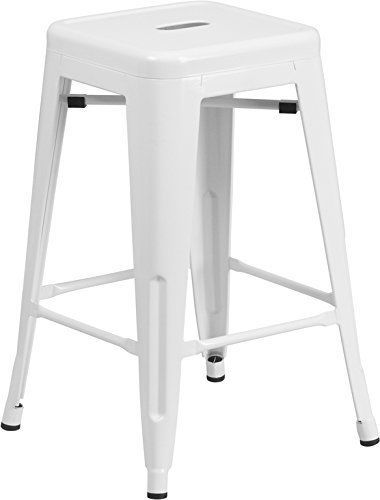 New flash furniture backless metal counter height stool  24-inch  white for sale