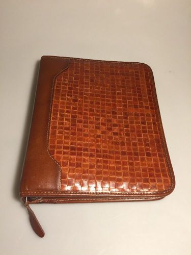 FRANKLIN QUEST BROWN WOVEN CALFSKIN LEATHER 1.5&#034; BINDER, RARE! Ships fast
