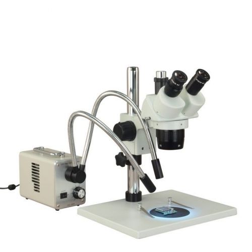 Trinocular 10x-30x stereo table stand microscope+20w led y-gooseneck fiber light for sale