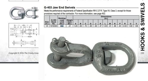 Crosby 1016395 G403 1/4&#034; Jaw End Swivel Double Ring Chain And Cable Rings