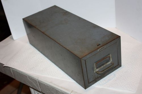 Vintage Industrial Steel Card Catalog Index File Box Cabinet w/ Blank Cards
