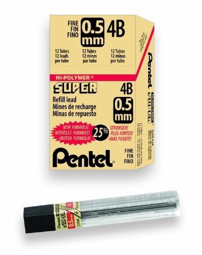 Pentel Super Hi-Polymer Lead Refill, 4B, 144 Pieces of Lead, , 0.5mm Fine