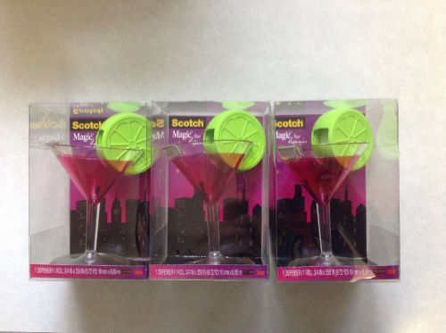New Lot Of 3 Scotch Magic Tape Dispensers Cosmo Martini Cocktail Glass Lime