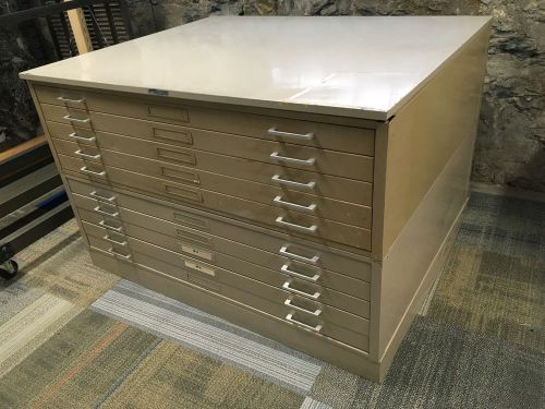 Metal Blueprint Map Flat File Filing Cabinet 10 (2&#034;) Drawers, 2 Sections Mayline