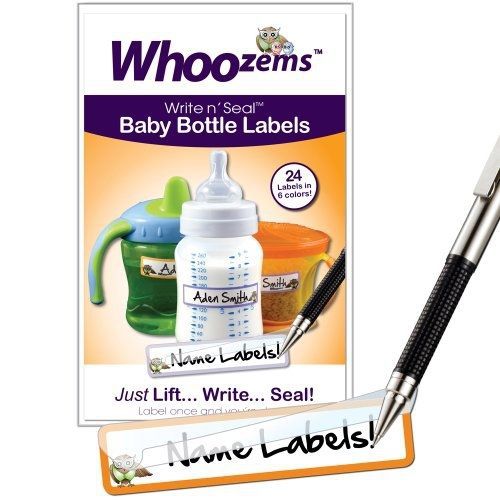 Whoozems baby bottle labels, self-laminating - great for daycare for sale