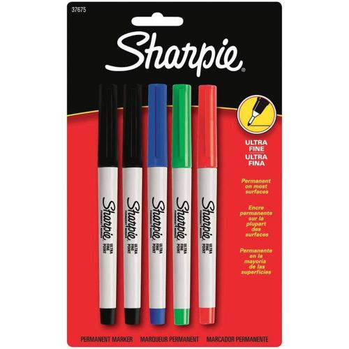 Sharpie - 5 Ultra Fine Permanent Markers, Assorted Colors, Red Green Blue - 2-BK