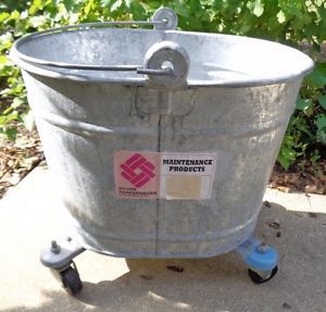 DOVER LARGE GALVANIZED MOP BUCKET PAIL PRIMITIVE INDUSTRIAL COUNTRY PLANTER BIN