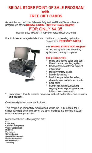 COMPLETE BRIDAL STORE POINT OF SALE/ POS SOFTWARE PROGRAM / ONLY 4.95