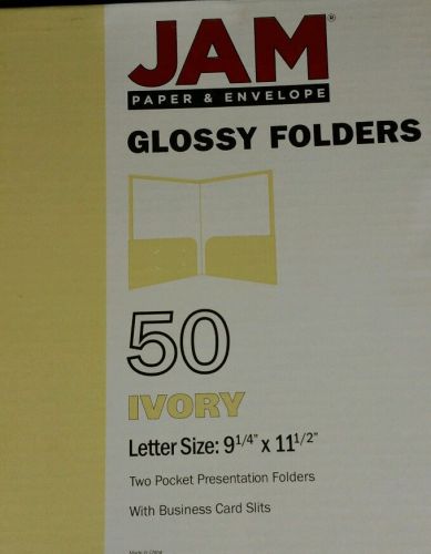 JAM Paper Glossy Two Pocket Presentation Folder - Ivory - 50/pack