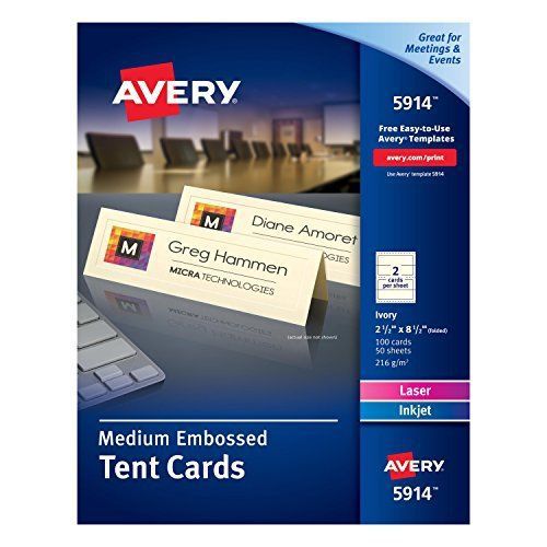 Avery Medium Embossed Ivory Tent Cards, Laser/Inkjet Printers, 2-1/2x8-1/2, Pack