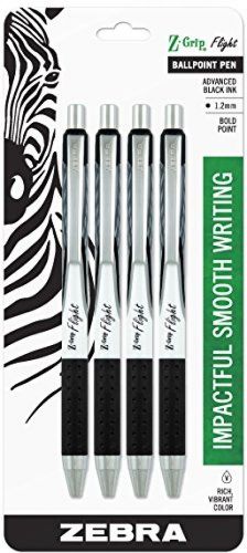Zebra z-grip flight ballpoint retractable pen, 1.2mm, black, 4 pack (21914) for sale