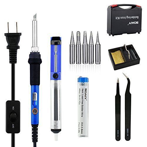 [Upgraded] SOAIY 7-In-1 Soldering Iron with ON/OFF Switch and Cleaning Sponge, 5
