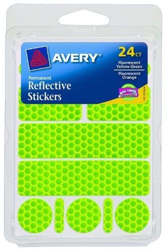 24 Ct Avery 19775 Permanent Reflective Stickers Assorted Sizes (Pack of 2, 48ct