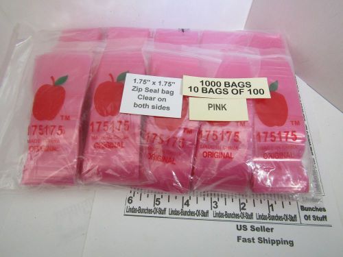 1000 PINK CLEAR 1 3/4&#034; X 1 3/4&#034; 2M Plastic Zipseal Bags NEW Clear