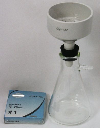 Filtering setup w/500ml glass flask, 90mm buchner funnel, stopper and filter pap for sale