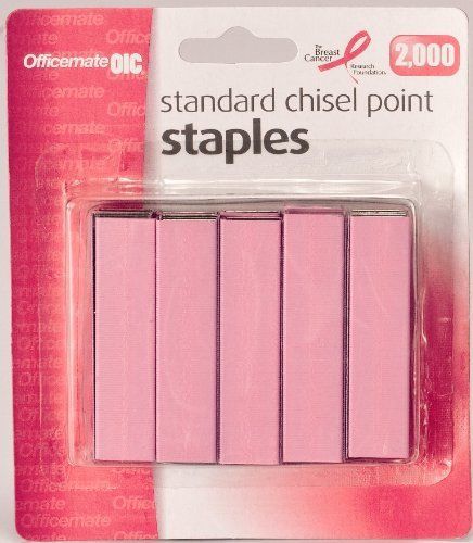 Officemate Breast Cancer Awareness Standard Staples, 105 per  Strip, Pack of