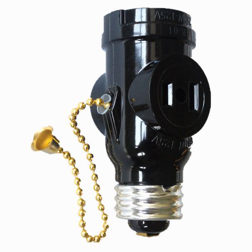 660-Watt Black Medium Light Socket Adapter with Pull Chain