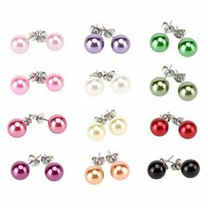 LEILE 12pairs colors Assorted Mixed Wholesale Lot Glass Pearl Earrings Studs Set