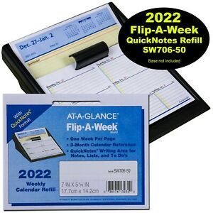 2022 At-A-Glance QuickNotes SW706-50 Flip A Week Calendar Refill, 7x 5-5/8&#034;