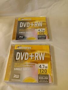 Lot of 2 Memorex DVD+RW 120 Minute Video 4.7GB Data