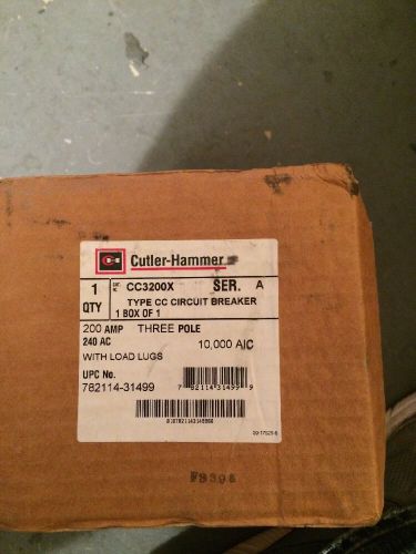 Cutler hammer circuit breaker 200 amp 240v 3 pole cc3200 cc3200x nos for sale
