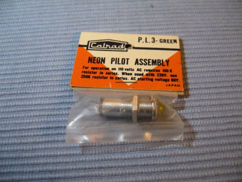 Vintage calrad #pl3 green neon pilot lamp assembly in original package, new for sale