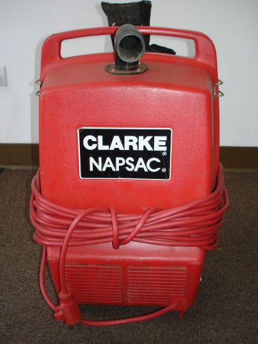 BACKPACK VACUUM CLEANER BY CLARKE, NAPSAC, NO ATTACHMENTS, AS SHOWN, USED, WORKS
