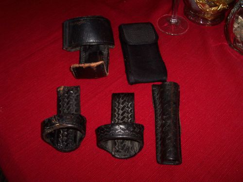 lot of law enforecement utility leather holders for duty belt