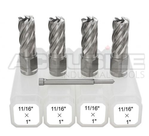 4 pcs of 11/16&#034;x1&#034; hss annular cutter cutting depth with 4 pcs pilot pin, #a10 for sale