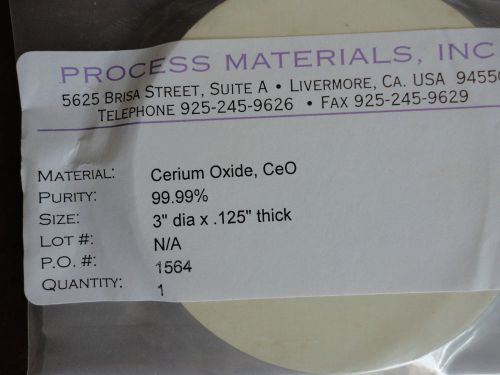 Process Materials CeO Cerium Oxide 3&#034; Sputtering Target on Cu Backing Plate,lab