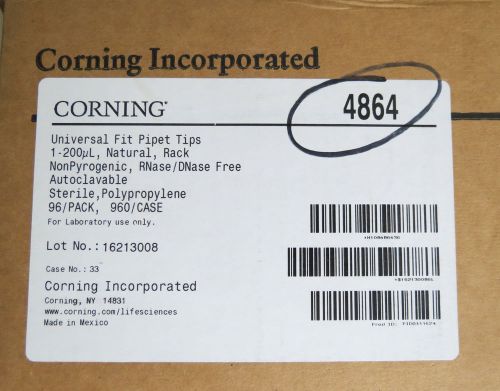 Corning 4864 Universal Fit Racked Sterile Pipet Tips 1 - 200 microliter Case 960