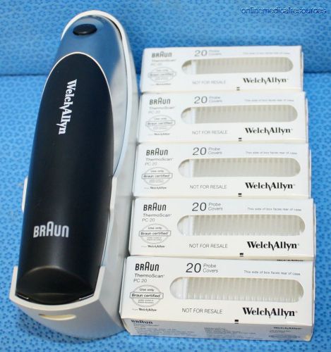 Welch allyn braun pro 4000 thermoscan thermometer w/ 100 probe covers for sale