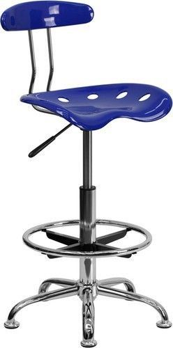 Vibrant nautical blue  and chrome drafting stool with tractor seat for sale