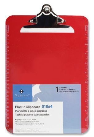 Transparent Plastic Clipboard 9 X 12 1/2 Inches Red Functional Way Spr01864