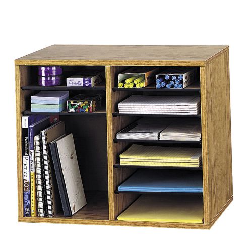 Wood Adjustable-Compartment Literature Organizer (Desktop) Oak