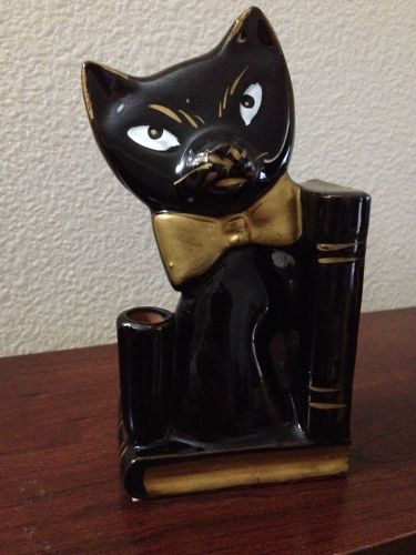 Desk Caddy Figurine, Black Cat w/ Gold Accents, Japan