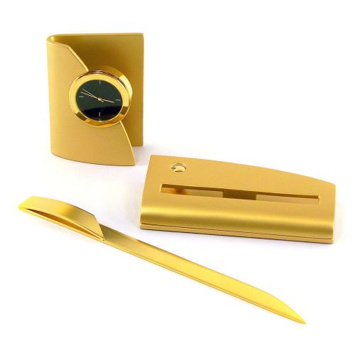 Gold plated concerto gift set clock, card holder &amp; letter opener ol-9763g for sale
