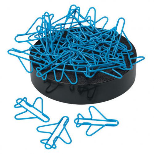 Airplane paperclips on magnetic base paperweight 25 blue coated planes office for sale