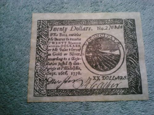 1778 Old US $20 dollar antiqued note bill bank paper look &amp; feels real copy