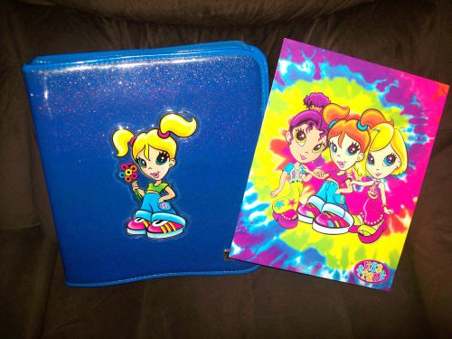 Vintage LISA FRANK Zippered 3-Ring Binder Metallic Blue 3D Girl/Matching Folder!