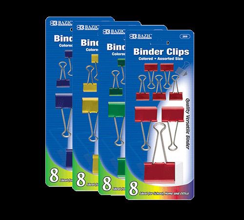 BAZIC Assorted Size Color Binder Clip (8/Pack), Case of 12