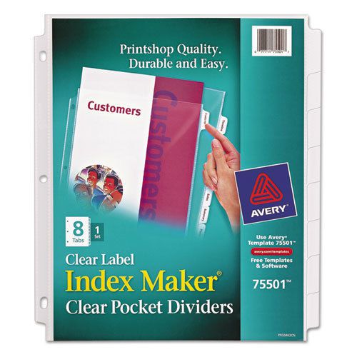 Index Maker Clear Label Three-Hole Punch View Dividers, Letter, 8/Set