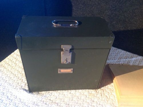 vintage metal file box by  my strong with paper folders no key