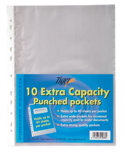 10 A4 Extra Capacity Punched Pockets Strong Plastic Clear File Document Value