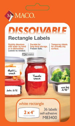 BTGO Amazing Dissolvable Labels 2&#034; x 4&#034; Rectangular White 36 Labels M83400