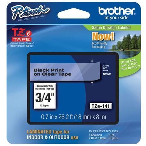 Brother TZe-141 P-Touch Label Tape, 3/4&#034; Black on Clear