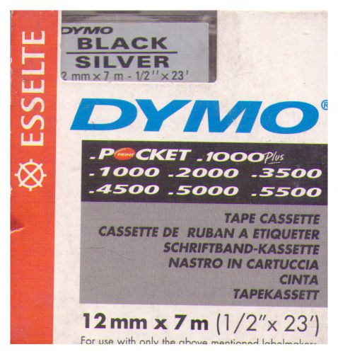 Dymo D1 Label Cassette - 12mm x 7m - 45022 BLACK on SILVER