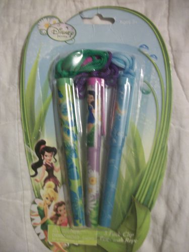 Disney Fairies 3 Pack Clip Pens With Rope TinkerBell Silvermist Rosetta