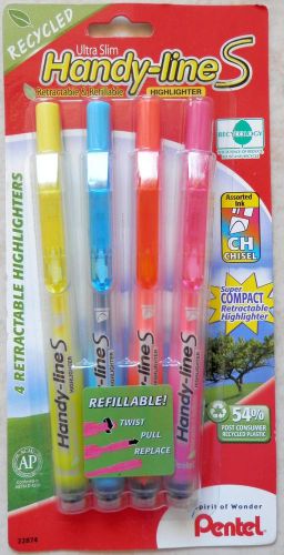 4 Pentel Handy-line S Retractable and Refillable Highlighters - Ultra Slim